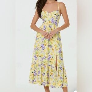 Astr Yellow and Purple Floral Midi Dress